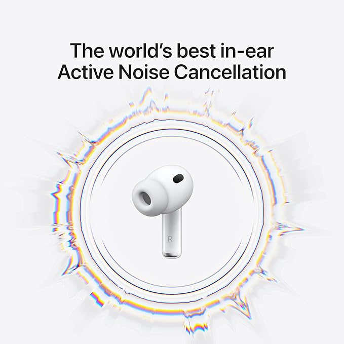 Erke  Apple AirPods Pro 3 wireless earphones with active noise cancellation, real-time translation, heart rate sensing, hearing aid functionality, Bluetooth connectivity, spatial audio, high-fidelity sound, and USB-C charging. 