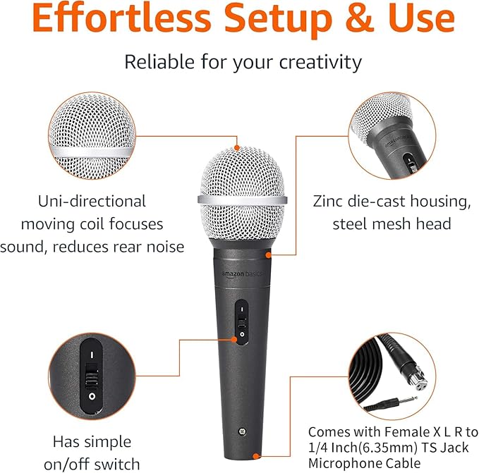 Erke Dynamic Vocal Microphone with Cable, for Podcasting, Recording, Broadcasting, Live Performance, Karaoke, Cardioid Pattern 