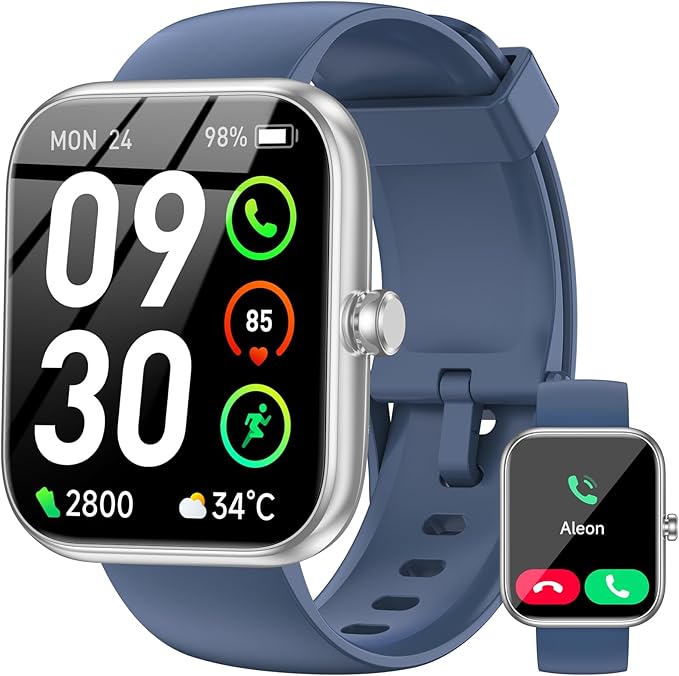 Erke Smart Watch, 1.8" HD Touch Screen Fitness Tracker, Bluetooth Notifications/Call, IP68 Waterproof, Over 120 Sports Modes, All-Day Heart Rate & Sleep Monitoring, Compatible with iPhone Android iOS (Black) 