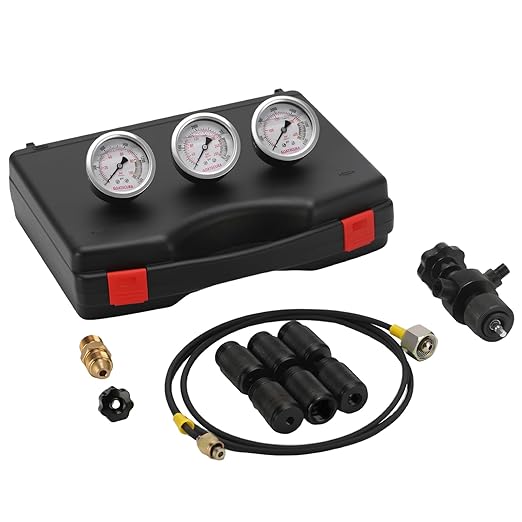 Erke EHydraulic Nitrogen Pressure Gauge Test Kit, Nitrogen Inflation Kit with 7 Couplings, 3 Gauges(1500PSI /4000PSI/ 6000PSI), and 1 Gas Hose, Main Valve CGA580 Adapter 