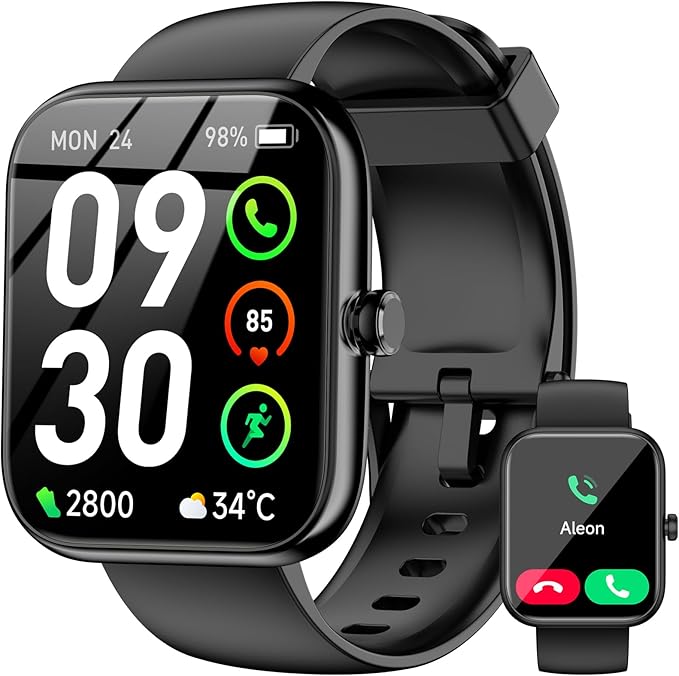Erke Smart Watch, 1.8" HD Touch Screen Fitness Tracker, Bluetooth Notifications/Call, IP68 Waterproof, Over 120 Sports Modes, All-Day Heart Rate & Sleep Monitoring, Compatible with iPhone Android iOS (Black) 