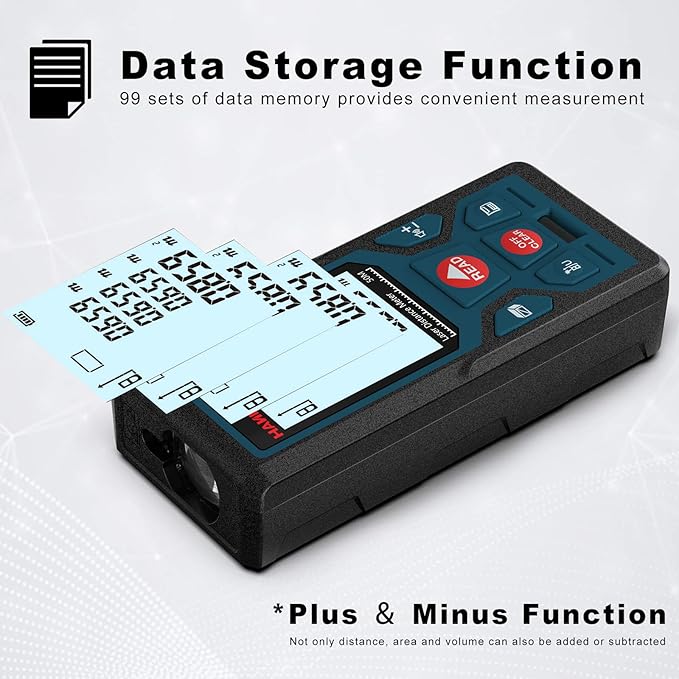 Erke 165ft/50m Laser Measurement, Ft/in/M Switchable, LM50 Laser Measuring Tool with 2 Bubble Levels & Large Backlit LCD 