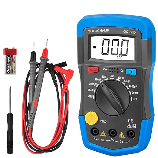 ERKE Capacitor Tester, Multimeter Capacitance Meter 200pF-20mF, Handheld Multimeter Tester, Multi-Tester Manual Range Measuring Tool with Backlight & Data Hold 