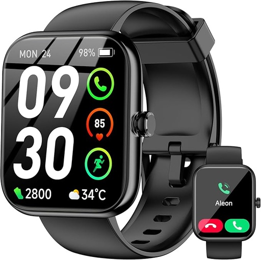 Erke Smart Watch, 1.8" HD Touch Screen Fitness Tracker, Bluetooth Notifications/Call, IP68 Waterproof, Over 120 Sports Modes, All-Day Heart Rate & Sleep Monitoring, Compatible with iPhone Android iOS (Black) 
