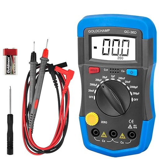 ERKE Capacitor Tester, Multimeter Capacitance Meter 200pF-20mF, Handheld Multimeter Tester, Multi-Tester Manual Range Measuring Tool with Backlight & Data Hold 